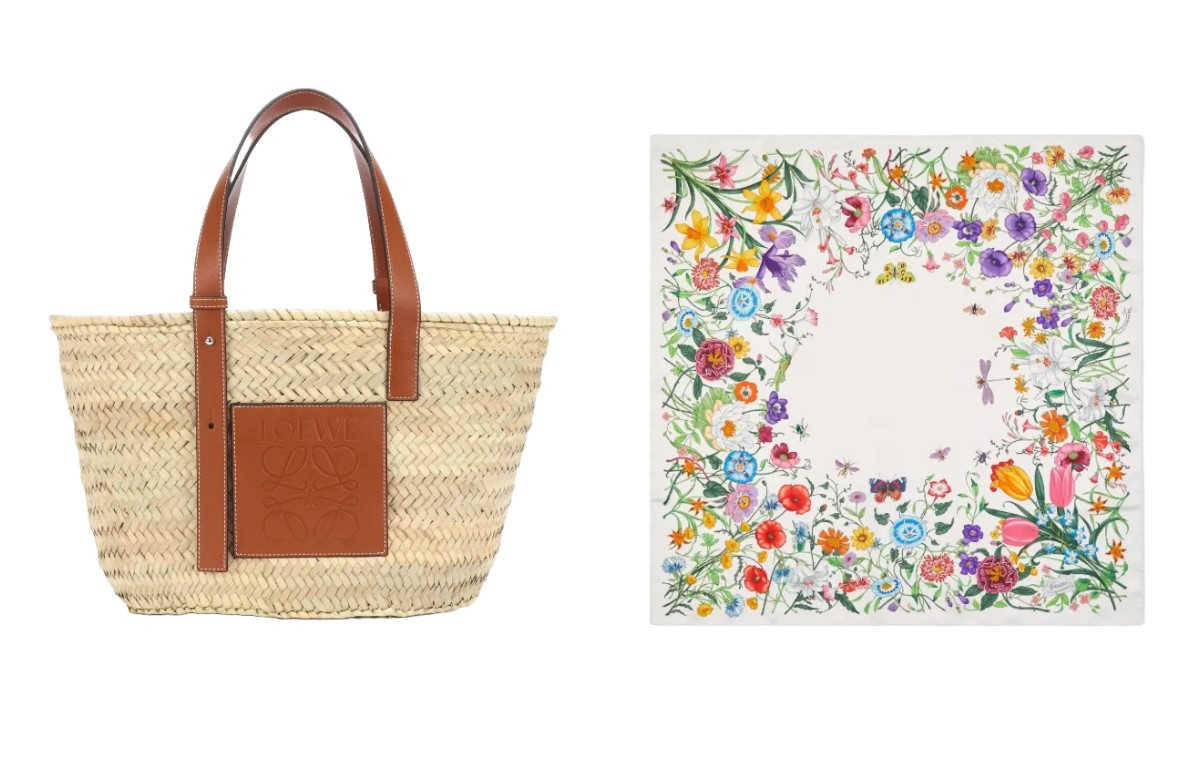 Torebka Loewe, chusta Gucci (Fot. Materiały prasowe)